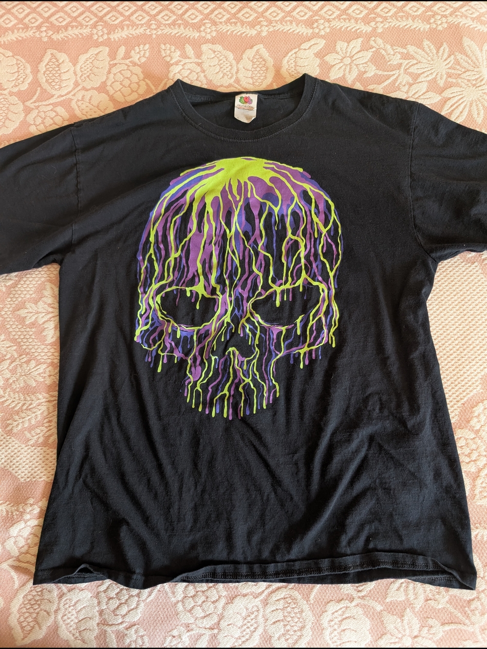 Fruit of the Loom Black Tee with Colorful Fruit Logo